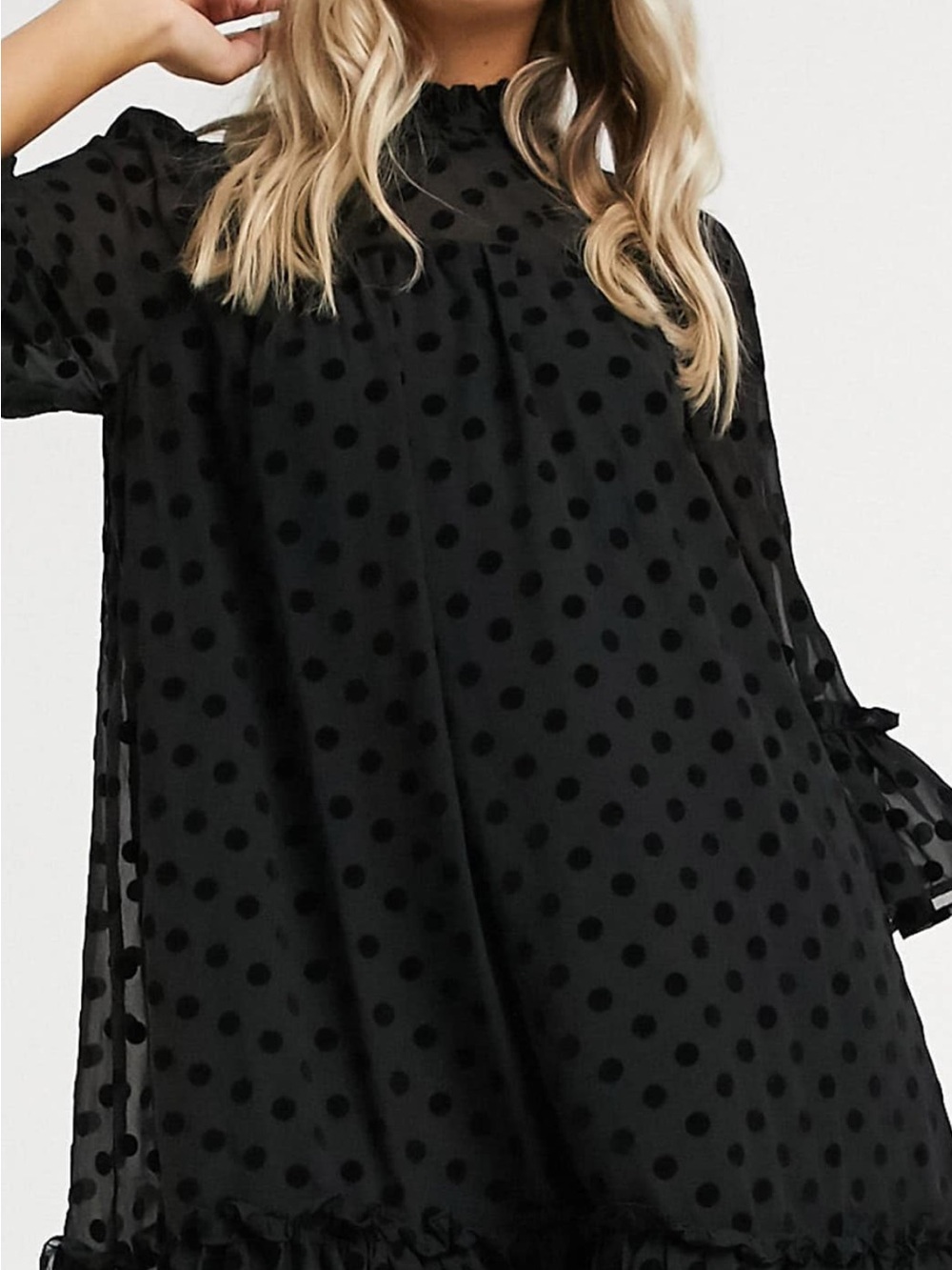 ASOS Black Polka Dot Sheer Ruffle Dress
